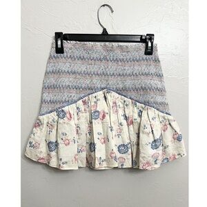 LoveShackFancy Anguilla Smocked Embroidered Floral Lemon Mini Skirt Size XS